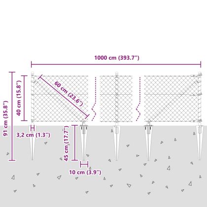 Оградна верига с колони Сребрист 0.4 x 10 м Стомана