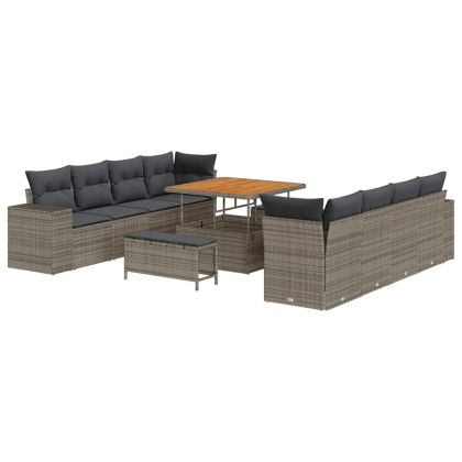 Градински Софа Комплект с възглавница 11 pcs Сив полиратан