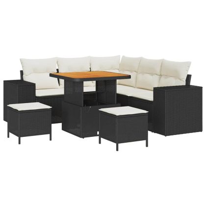 Градински Софа Комплект с възглавница 8 pcs Черен и кремав