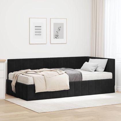 Ъглова рамка за легло с матрак Черно 90 x 200 cm Кадифе