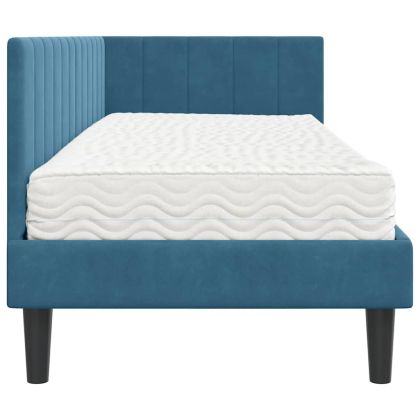 Ъглова рамка за легло с матрак Синьо 80 x 200 cm Кадифе