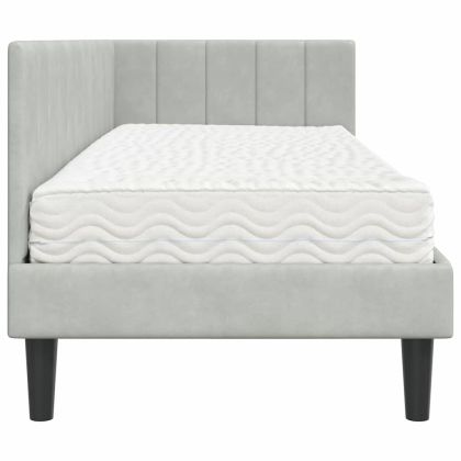 Ъглова рамка за легло с матрак Светлосиво 80 x 200 cm Кадифе