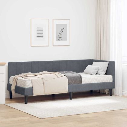 Ъглова рамка за легло с матрак Тъмносив 80 x 200 cm Кадифе