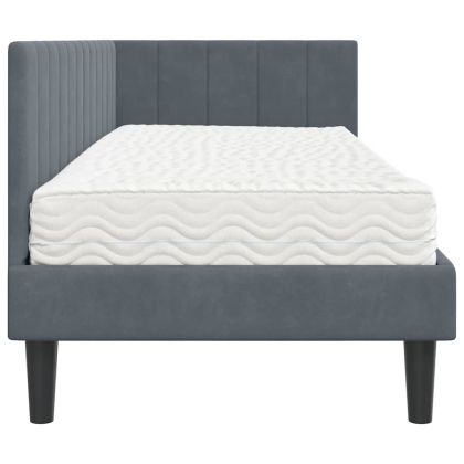 Ъглова рамка за легло с матрак Тъмносив 80 x 200 cm Кадифе