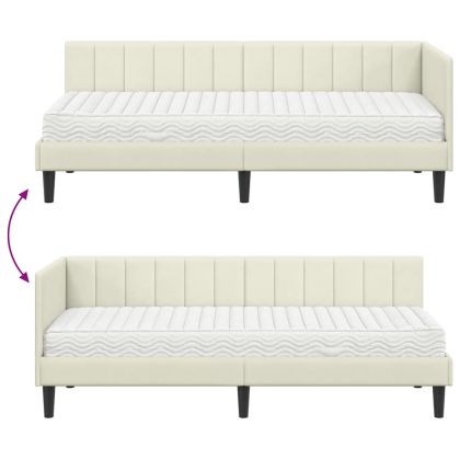 Ъглова рамка за легло с матрак Крем 80 x 200 cm Кадифе