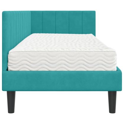 Ъглова рамка за легло с матрак Тюркоаз 80 x 200 cm Кадифе