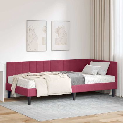 Ъглова рамка за легло с матрак виненочервен 100 x 200 cm Кадифе