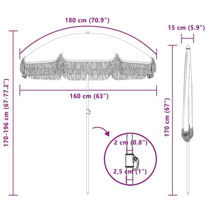 Плажен чадър Сив и бял Ø 160 x 195 см Стомана