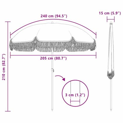 Плажен чадър Сив и бял Ø 205 x 209 см Стомана