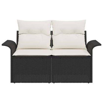 Градински диван с възглавница Черно 141 x 62 x 69cm полиратан