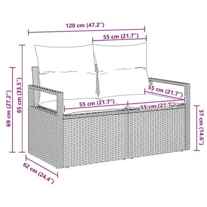 Градински диван с възглавница 120 x 62 x 69 см полиратан