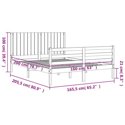 Рамка за легло с табла, 160х200 см, масивно дърво