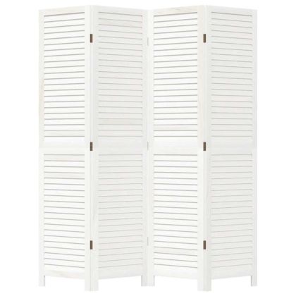 Разделител за стая, 4 панела, бял, дърво пауловния масив