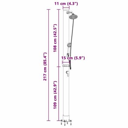 Външен соларен душ Черно 217 см PVC и алуминий