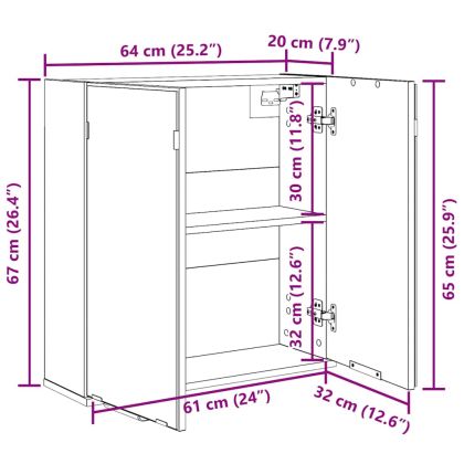 Огледален шкаф за баня с рафт с врата Черен дъб 64 x 20 x 67 см