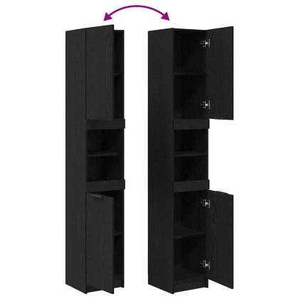 Шкаф за баня Черен дъб 61 x 61 x 188.5 см Инженерно дърво