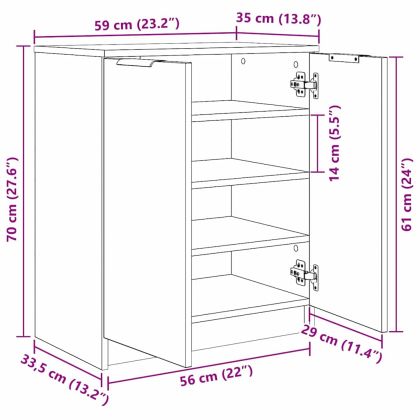 Шкаф за обувки Черния дъб 59 x 35 x 70 см Инженерно дърво