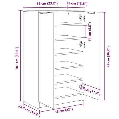 Шкаф за обувки Черния дъб 59 x 35 x 100 см Инженерно дърво