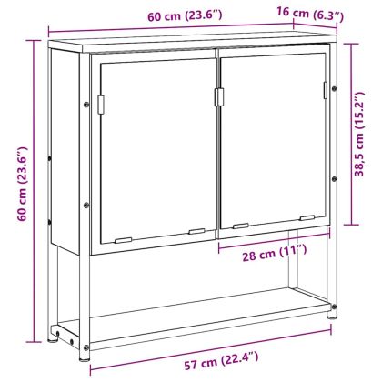 Огледален шкаф за баня с рафт с врата Черен дъб 60 x 16 x 60 см