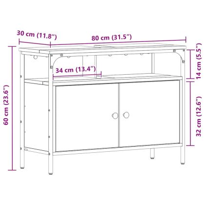 Шкаф за мивка в баня Черен дъб 80 x 30 x 60 cm Инженерно дърво