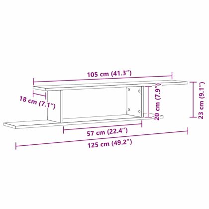 Стенен телевизионен рафт с рафт Черния дъб 125 x 18 x 23 см