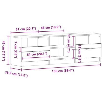 ТВ шкаф Черния дъб 150 x 33,5 x 45 см Инженерно дърво