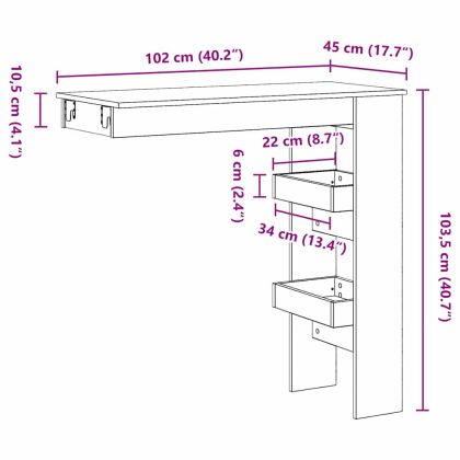 Маса за бар на стената с рафт Черния дъб 102 x 45 x 103,5 см