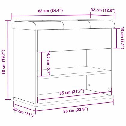Пейка с място за съхранение с рафт Черния дъб 62 x 32 x 50 см