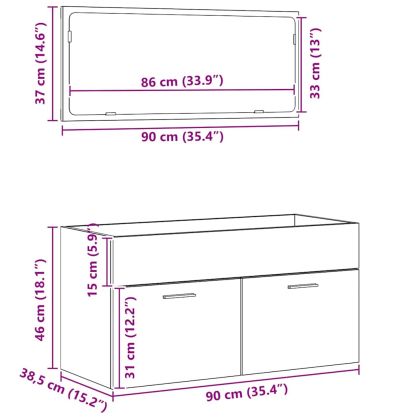 Комплект мебели за баня 2 pcs Черния дъб Инженерно дърво
