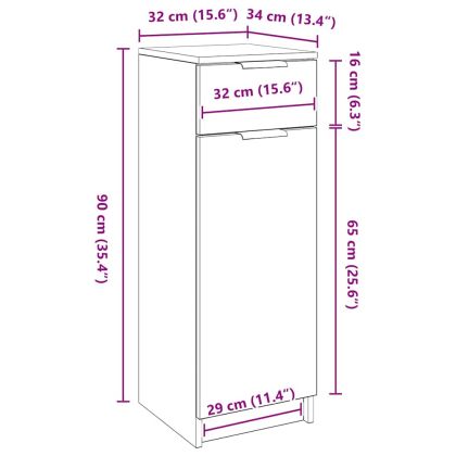 Шкаф за баня с рафт Черен дъб 32 х 34 х 90 см Инженерно дърво