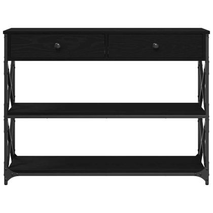 Конзолна маса с чекмедже с рафт Черен дъб 100 x 28 x 75 см