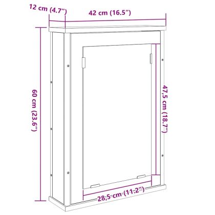 Шкаф с огледало за баня Кафяво 42 x 12 x 60 см Инженерно дърво