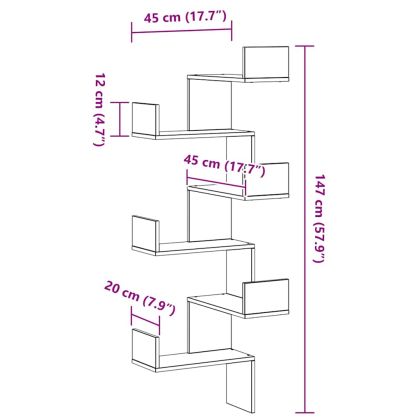 Ъглов стенен рафт Черен дъб 45 x 45 x 147 см Инженерно дърво