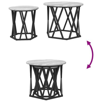 Странична маса 2 pcs Сив Сонома Инженерна дървесина и стомана