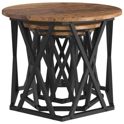 Нестинг странична маса 3 pcs Старо дърво