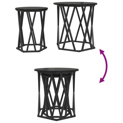Масичка за кафе 2 pcs Черния дъб Инженерна дървесина и стомана