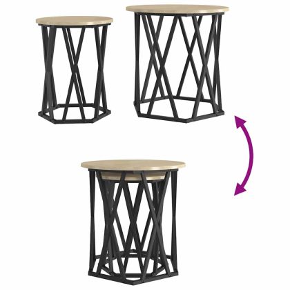 Масичка за кафе 2 pcs Сонома дъб Инженерна дървесина и стомана