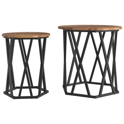 Масичка за кафе 2 pcs Старо дърво Инженерна дървесина и стомана