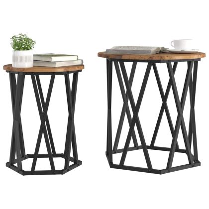 Масичка за кафе 2 pcs Старо дърво Инженерна дървесина и стомана