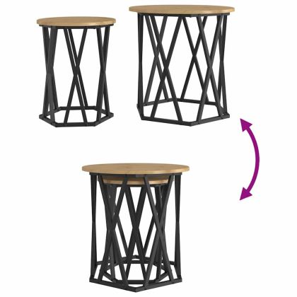 Масичка за кафе 2 pcs Дъб Инженерна дървесина и стомана