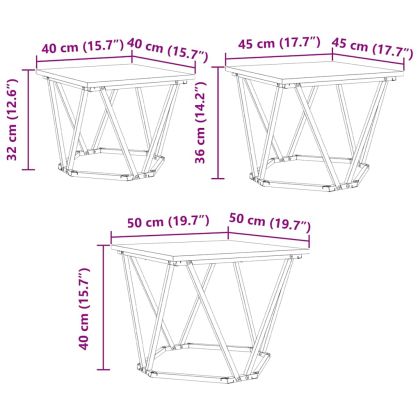 Масичка за кафе 3 pcs Дъб Инженерна дървесина и стомана