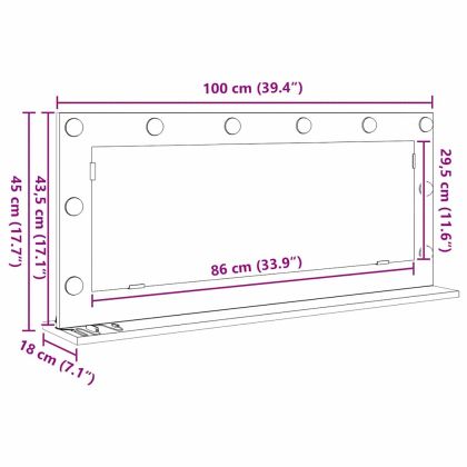 Огледало за грим с огледало Сив Сонома 100 x 45 x 18 см