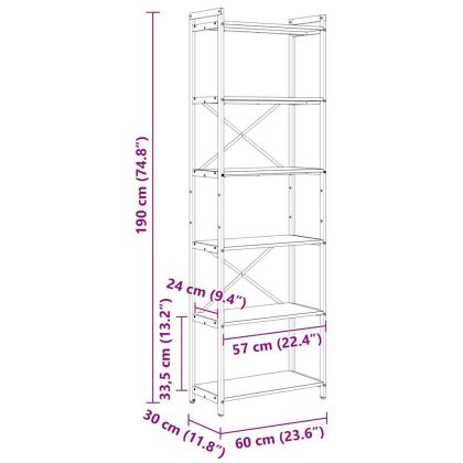 Рафт за книги Черния дъб 40 x 30 x 85 см Инженерно дърво