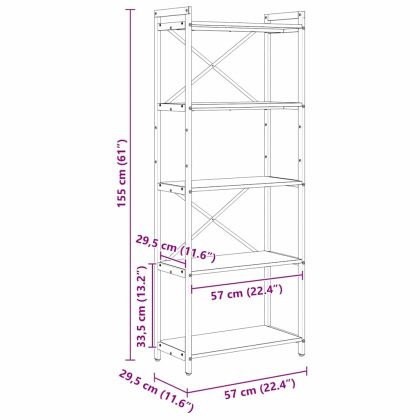 Рафт за книги Старо дърво 60 x 30 x 155 см Инженерно дърво