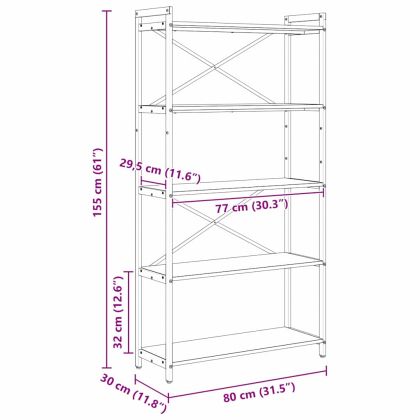 Рафт за книги Черния дъб 80 x 30 x 155 см Инженерно дърво