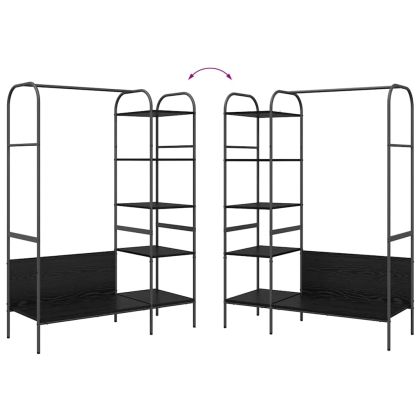 Държач за дрехи с рафт Черно 120 x 44 x 160 см Инженерно дърво