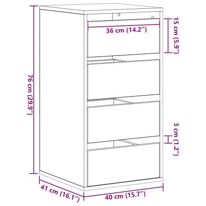 Чекмеджетен шкаф Друг Черно 40 x 41 x 76 см Инженерно дърво