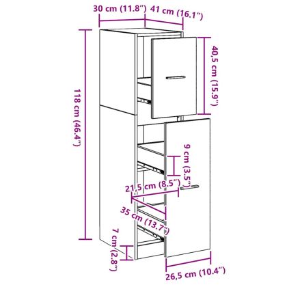 Аптекарски шкаф Черен дъб 30 x 41 x 118 см Инженерно дърво