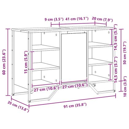 Шкаф за мивка в баня Черния дъб 91 x 35 x 60 см Инженерно дърво
