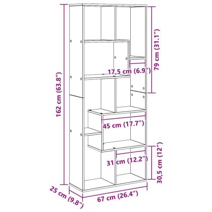 Книжен шкаф Черен дъб 67 x 25 x 161.5 см Инженерно дърво